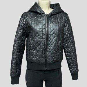 Lorna Jane Black Downtown Quilted Active Hooded Bomber Jacket